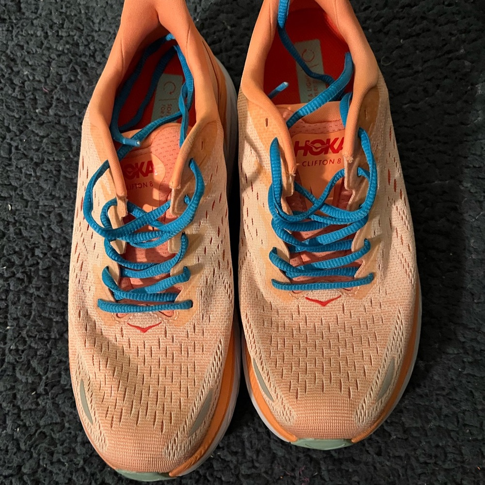 **Worn Twice** Hoka Women's Peach and Teal Athletic Shoes
